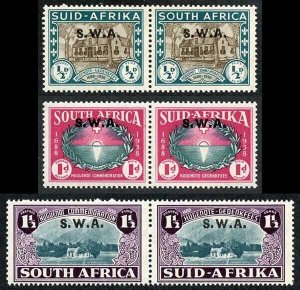 South West Africa SG111/13 1939 KGVI Set of 3 in Pairs with Opt U/M