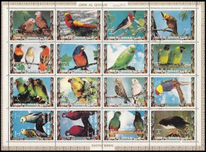 UAE UMM AL QIWAN - 1973 EXOTIC BIRDS / PARROTS - MIN. SHEET - CTO