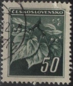 Czechoslovakia 258 (used, bad corner) 50h linden leaves, dk grn (1945)