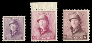 Belgium #135-137 Cat$585, 1919 Helmet, 2fr-10fr high values, lightly hinged