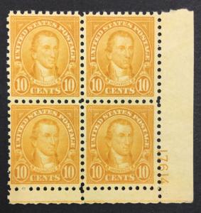 US #591 PLATE BLOCK MINT OG NH $750 LOT #1448