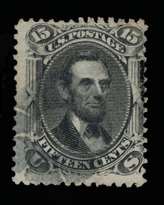 AFFORDABLE GENUINE SCOTT #77 F-VF USED 1866 15¢ BLACK ABE LINCOLN LIGHTLY CANCEL