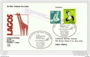 Germany - Nigeria 1983, FDC, LH First Flight, Frankfurt to Lagos with B747