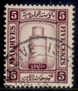 MALDIVE ISLANDS GV SG14A, 5c mauve, FINE USED. Cat £10. WMK UPRIGHT