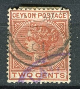 CEYLON; 1883-98 early classic QV Crown CA issue used 2c. value