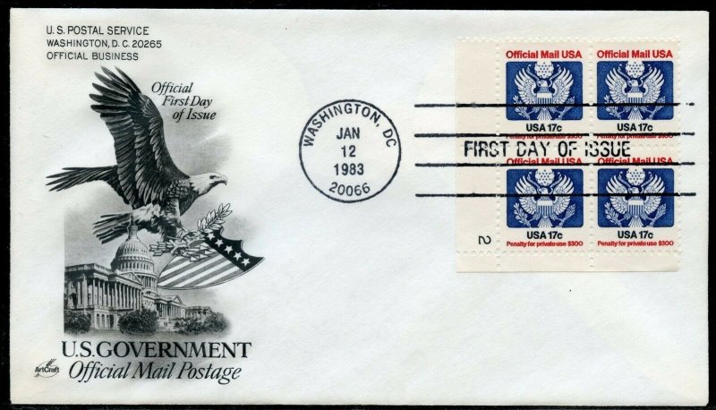 UNITED STATES LOT OF 5 DIFF  OFFICIALS  ON ARTCRAFT UNADDRESSED FIRST DAY COVER