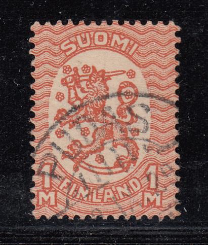 Finland 1927-29 used Scott #146b 1m Arms of the Republic Cancel: Pudas