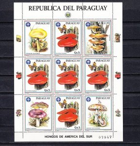 Paraguay, Scott cat. 2167. Mushrooms with Scout Logo Sheet of  5 & 4 labels.