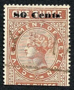 Ceylon Telegraph SGT92 80c on 1r Red-brown Type 87 Cat 11 only 4000 printed