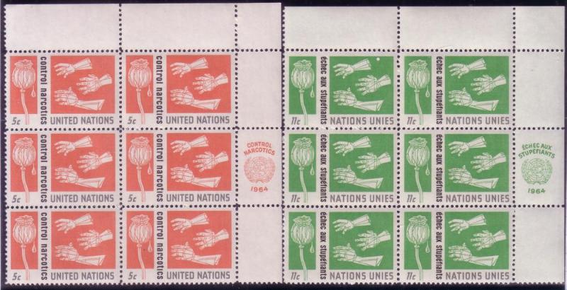 UN Sc# 131 / 132 Drug Abuse Corner Blks of 6 MNH  L11