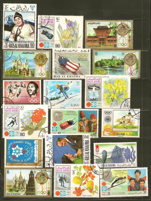 Ras al Khaima Collection of 18 Different 1968 & 1972 Olympic Stamps CTO