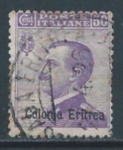 Eritrea #43 Used 50c Italian Victor Emmanuel III Issue Ovptd. Colonia Eritrea