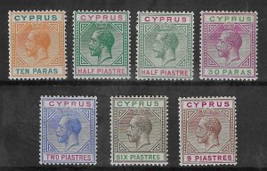CYPRUS 1912-15 Wmk MCCA Seven values hinged - 39096