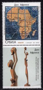 1628b - SERBIA 2021 - Africa Day - Map - MNH Set+Label Angola-Sculpture of Woman