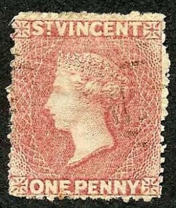 St Vincent SG1 1861 1d Rose-red No Wmk Rough to intermediate Perf 14 to 16