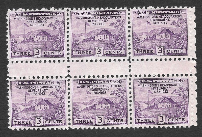 Doyle's_Stamps: Scott #752** NGAI 1935 Newburgh HQ Gutter Block of Six (c)
