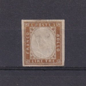 ITALY SARDINIA 1855, Sc #15, CV $425, Bronze, thin paper, No gum