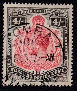 SG 95 Nyasaland Protectorate 1913. 4/- carmine & black. Very fine used CAT £110