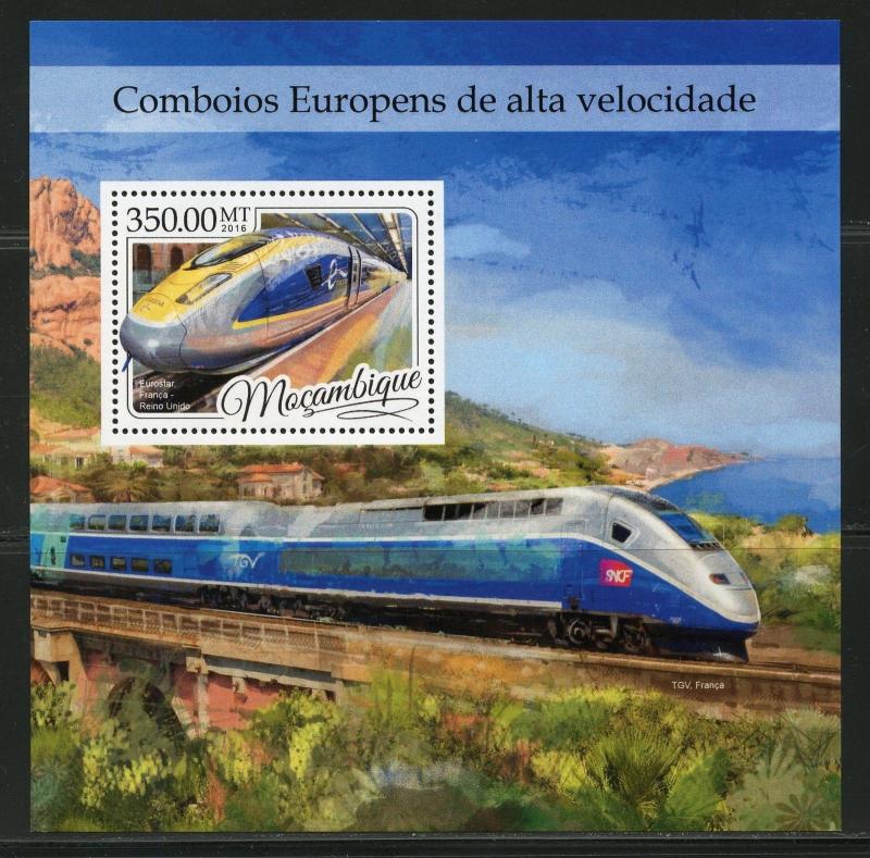 MOZAMBIQUE 2017 EUROPEAN HIGH SPEED TRAINS  SOUVENIR SHEET MINT NH