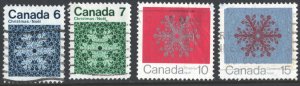 SC#554-557 6¢ - 15¢ Christmas Snowflakes (1971) Used