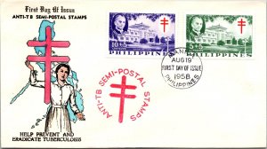 Philippines FDC 1958 - Anti TB Semi Postal Stamps - 10c+5c/5c+5c Stamp - F43348