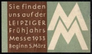 1933 Germany Poster Stamp You Will Find Us At The Leipzig Spring Fair