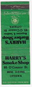 Canada Revenue 1/5¢ Excise Tax Matchbook HARRY'S SMOKE SHOP Ottawa, Ont.