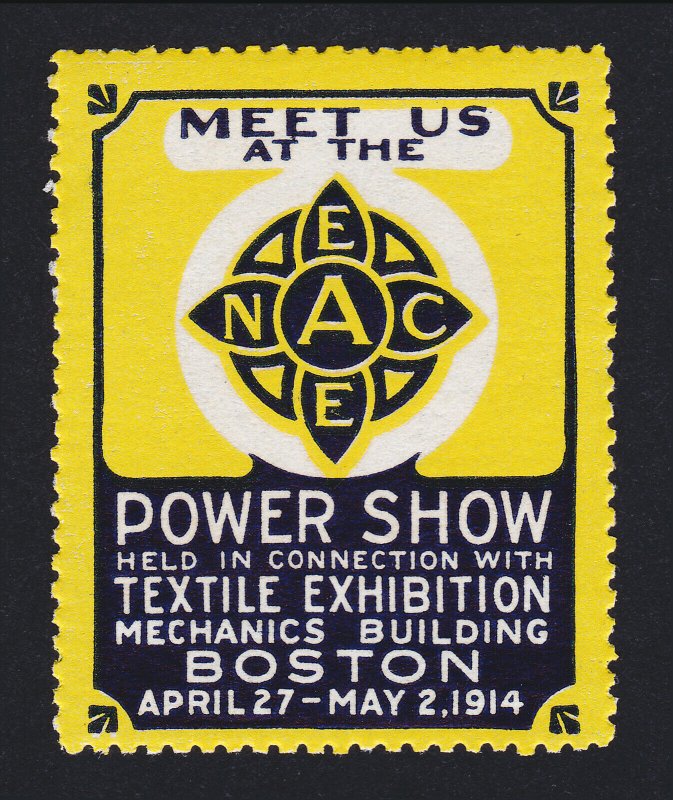 REKLAMEMARKE POSTER STAMP POWER SHOW & TEXTILE EXHIBITION BOSTON 1914