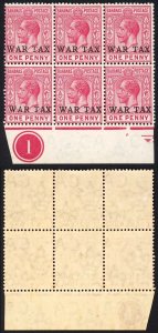 Bahamas SG92 1d opt War Tax U/M Plate Block Cat 48+++ pounds