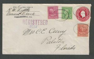 1945 crescent Beach FL To Palatka FL Rgstd Mail W/38c Postage Bkstpd