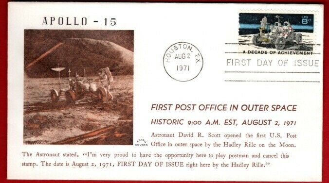 #1435 FDC Apollo 15  First Post Office in Outer Space by Astro covers ( 8/2/71)