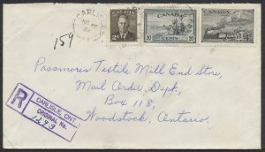 1951 Registered Cover Carlisle ONT to Woodstock 2x Letter Rate #271/285/311 RPO