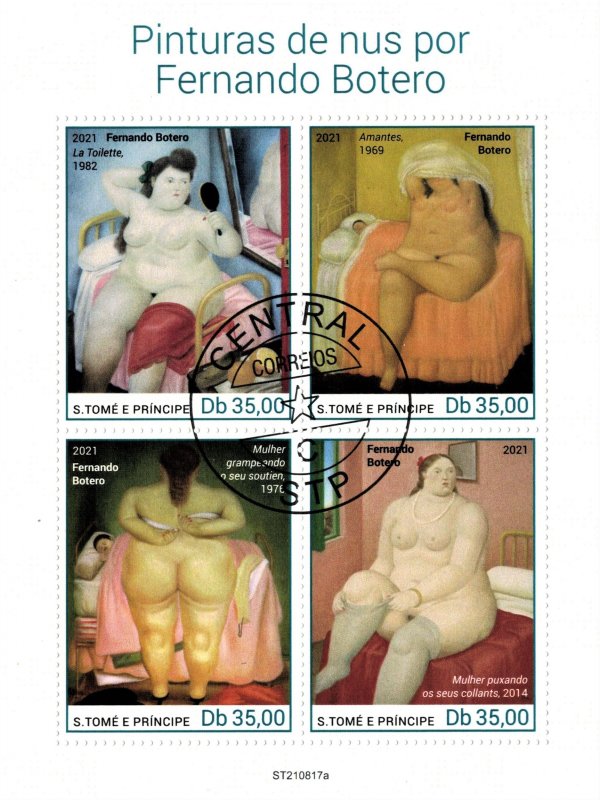 S. TOME E PRINCIPE 2021 - Paintings, nudes, Botero / minisheet