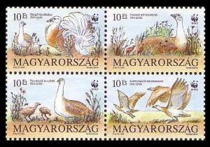 Hungary Birds WWF Great Bustard 4v in block 2*2 SG#4179-4182 SC#3426-3429