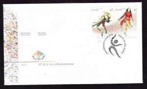Canada-Sc#1894-5-stamps on FDC-Sports-Francophone Games-2001-