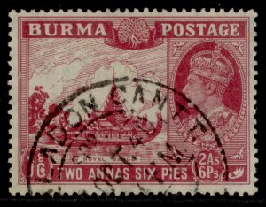 BURMA GVI SG25, 2a.6p claret, FINE USED.