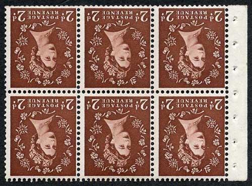 SB76a 2d Dark Red-Brown wmk Edward Inverted Pane of 6 U/M