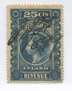 Newfoundland 1898 25 cents Inland revenue Stamp used