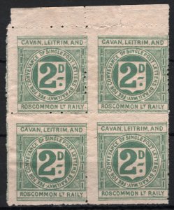 GB IRELAND CL&RLR RAILWAY Letter Stamp 2d BLOCK{4} Cavan Leitrim Mint MNG SS2154