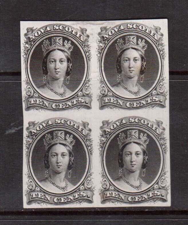 Nova Scotia #12TC VF Plate Proof Block On India Paper