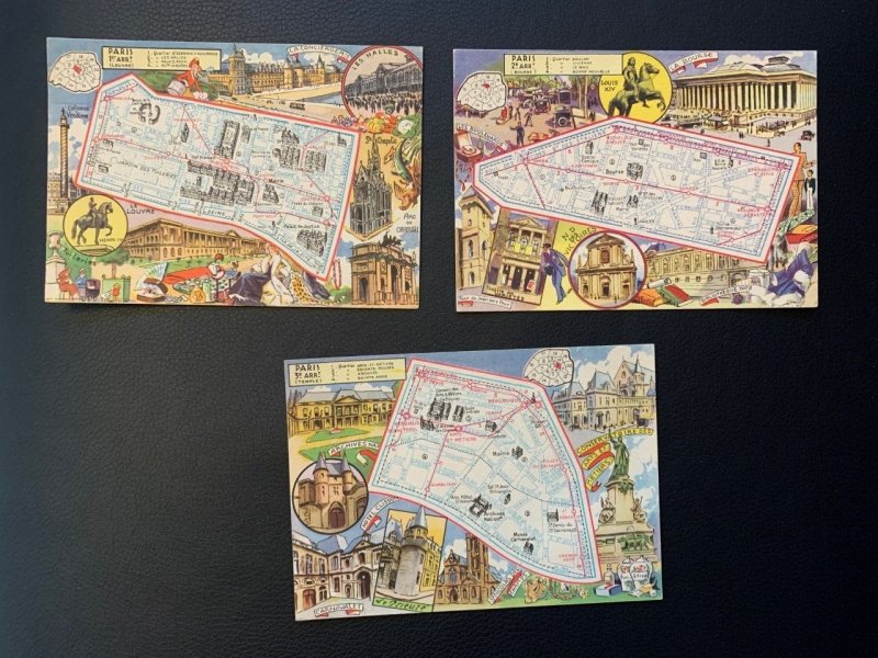 three mint 1946 Paris Post Cards