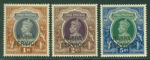 SG O66-O68 Indian States Nabha service. 1r, 2r & 5r. Fine unmounted mint