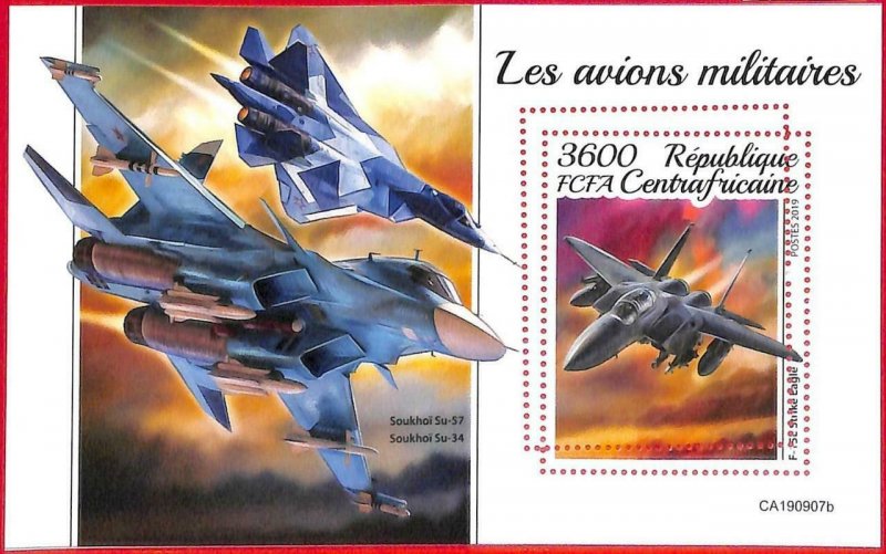 A1637 - CENTRAL AFRICAN R - ERROR: MISSPERF S/S - 2019, Military, War airplanes