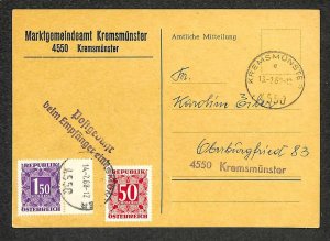 AUSTRIA MILITARY RECEIPT / SOLDIER'S MAIL POSTCARD POSTAGE DUE STAMPS 1968