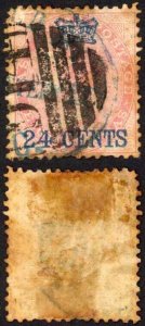 Straits Settlements SG8 24c on 8a Rose used TONED Cat 120  pounds