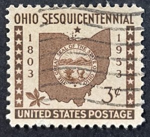 US #1018 Used F/VF 3c Ohio Sesquicentennial 1953 [B30.7.3]