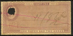 INDIA 1904 KEDVII 1R2a COURT FEE Revenue BFT. 205 Punch Hole Cancel Used