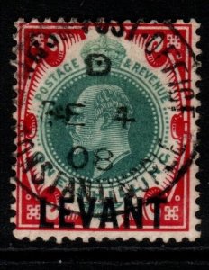 BRITISH LEVANT SGL10 1905 1/= DULL GREEN & CARMINE FINE USED