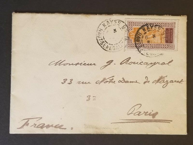 1917 Kayes Upper Senegal and Niger to Paris France French Colony Cover 