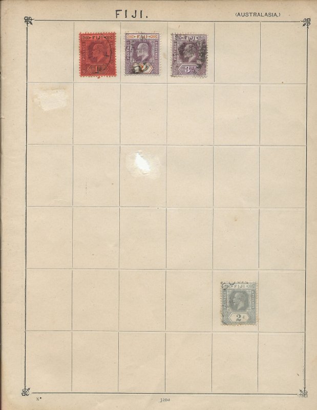 FIJI Stamps on an Old Album Page KEVII